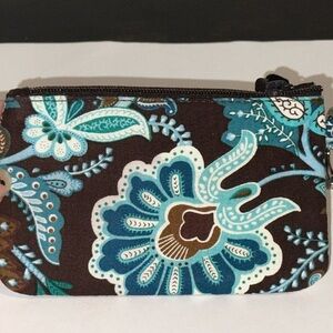 Vera Bradley Brown and Blue Floral slim ID Card Holder keychain